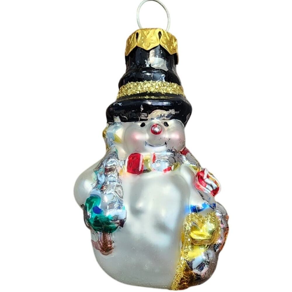 Blown Glass White Snowman Christmas Holiday Xmas Ornament